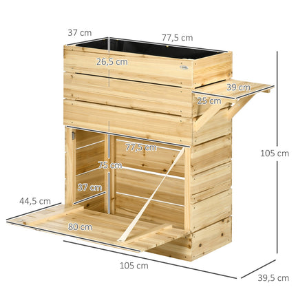 Vyvýšený dřevěný truhlík se stolem a úložným prostorem, 105 x 39.5 cm