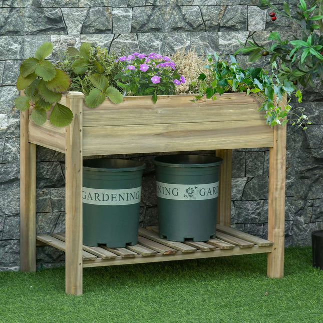 Verhoogd bed met plank, verhoogd kruidenbed met drainagegaten, houten plantenbak, weerbestendig groentebed, tuinbed, plantenbed voor tuin, balkon, terras, 91 x 51 x 76 cm, groen