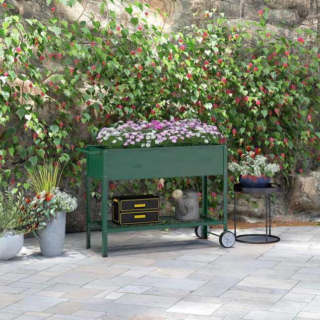 Hochbeet aus Metall mit Rollen und Ablage, 109x44x80 cm
