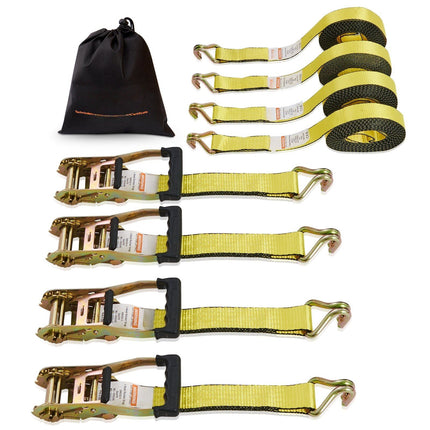 Ratchet Tie Down Straps 4-Pack, 2in x 27ft, 10,000 lb Double J Hooks