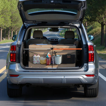 Ratcheting Cargo Bar 40–73 In, Steel, Storage Net