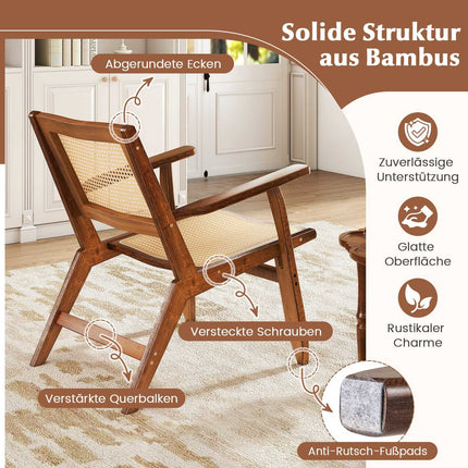 Rattan Accent Chair, Ergonomic Back & Armrests, Bamboo Frame