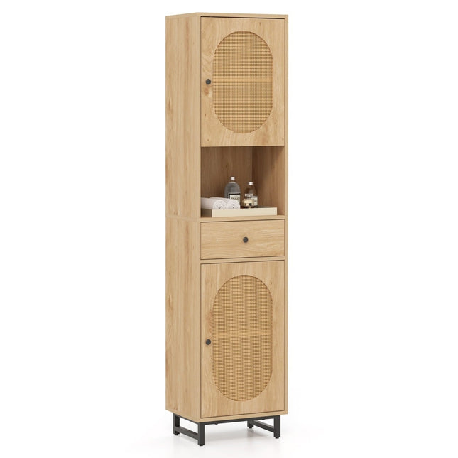 Rattan Badezimmerschrank mit verstellbaren Einlegeböden und Schublade