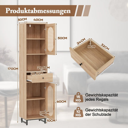 Rattan Bathroom Cabinet with Adjustable Shelves & Drawer