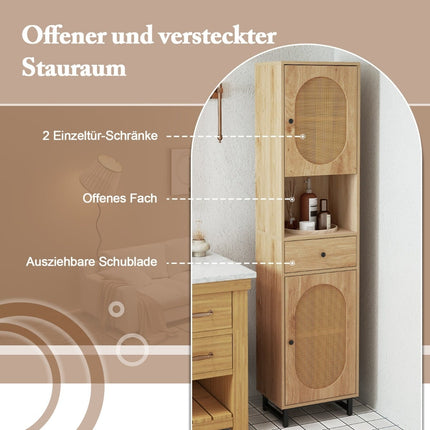 Rattan Bathroom Cabinet with Adjustable Shelves & Drawer