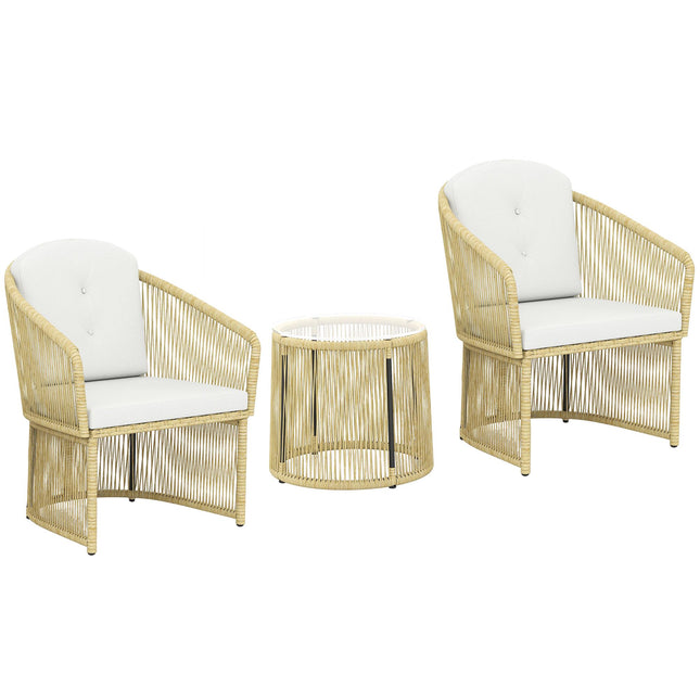 Ratanový bistro set s polštáři – stůl a 2 židle
