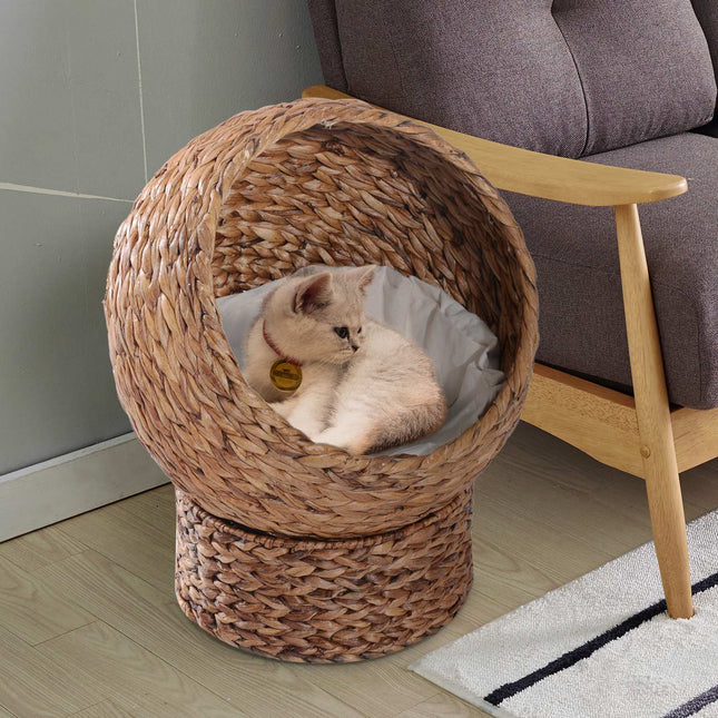 Ratanový pelíšek pro kočky s polštářem - pohodlný a stylový design