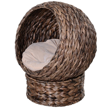 Rattan Cat Basket - Cozy Water Hyacinth Cave, Dark Brown