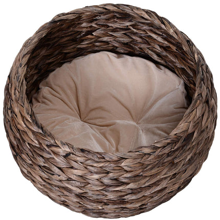 Rattan Cat Basket - Cozy Water Hyacinth Cave, Dark Brown