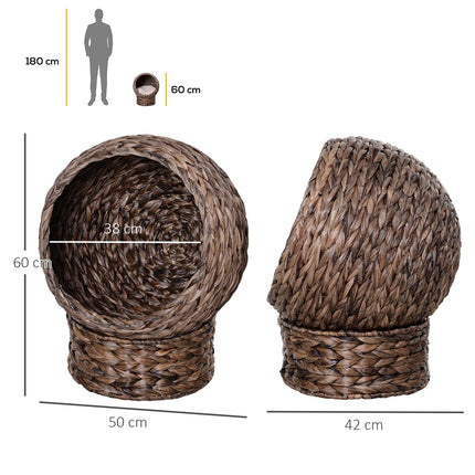 Rattan Cat Basket - Cozy Water Hyacinth Cave, Dark Brown