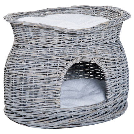 Rattan Cat Bed with canopy and cushion, water hyacinth
