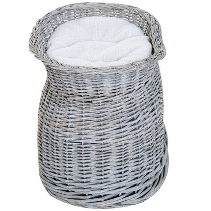 Rattan Cat Bed with canopy and cushion, water hyacinth