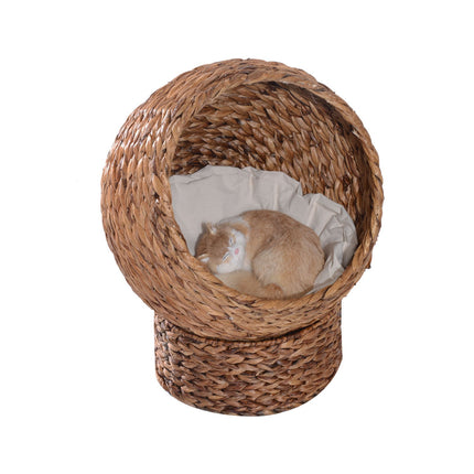 Ratanový pelíšek-jeskyně pro kočky s polštářem, vodní hyacint, 50cm