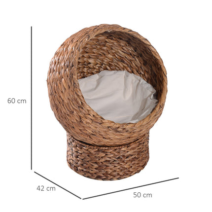 Ratanový pelíšek-jeskyně pro kočky s polštářem, vodní hyacint, 50cm
