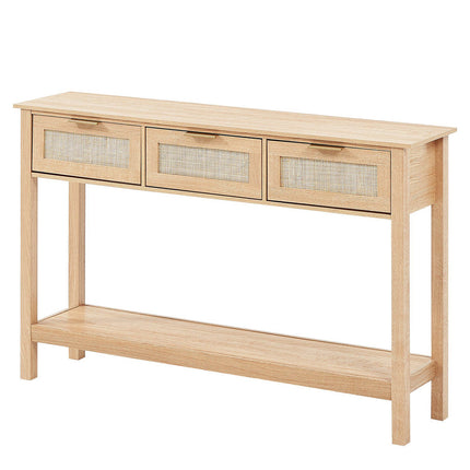 Rattan Console Table, 3 Drawers, Sliding Door, Shelf