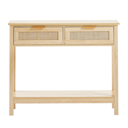 Rattan Console Table With 2 Drawers, Sliding Door