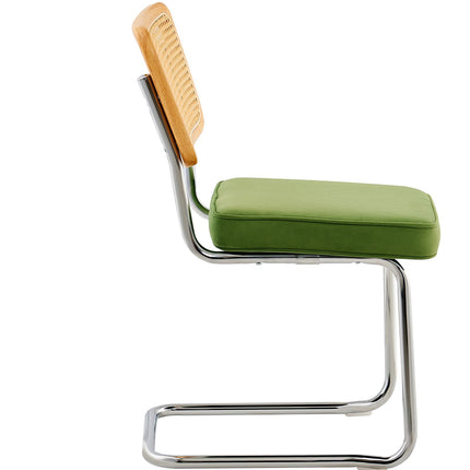 Rattan Dining Chairs Set of 2, Velvet Seat, Green