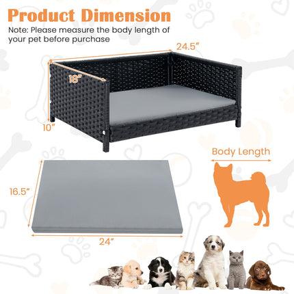Rattan Dog Bed, Waterproof Removable Cushion, 62x46cm