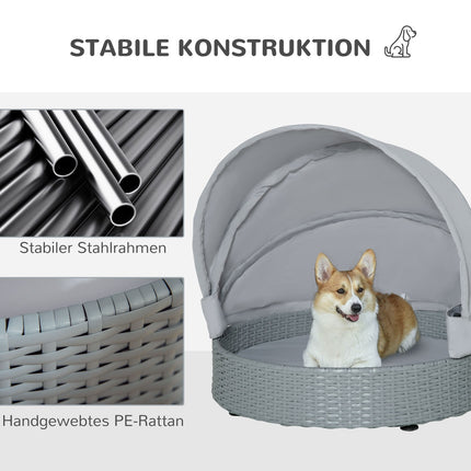 Outdoor rattan dog house with Cushion - Grey, 76x76x60 cm