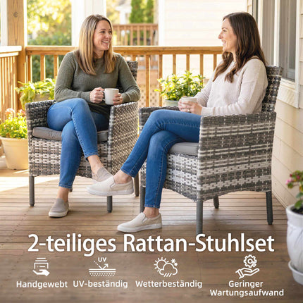 Ratanové zahradní židle, sada, šedá, s polštáři, odolné počasí