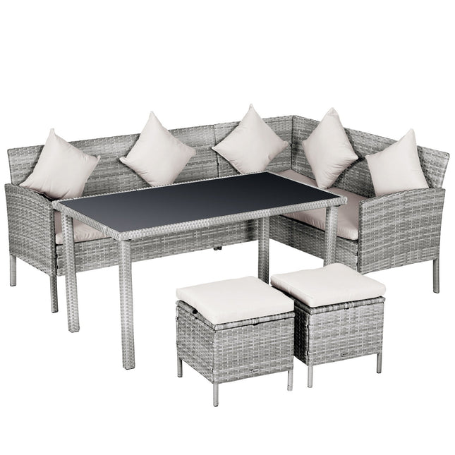 Garden furniture set in gray rattan with footstool, 134x60x75cm