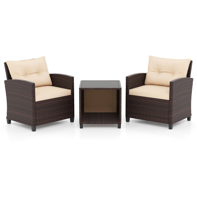 Rotan tuinmeubelset met kussens en tafel, bruin