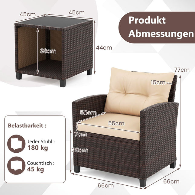 Rotan tuinmeubelset met kussens en tafel, bruin
