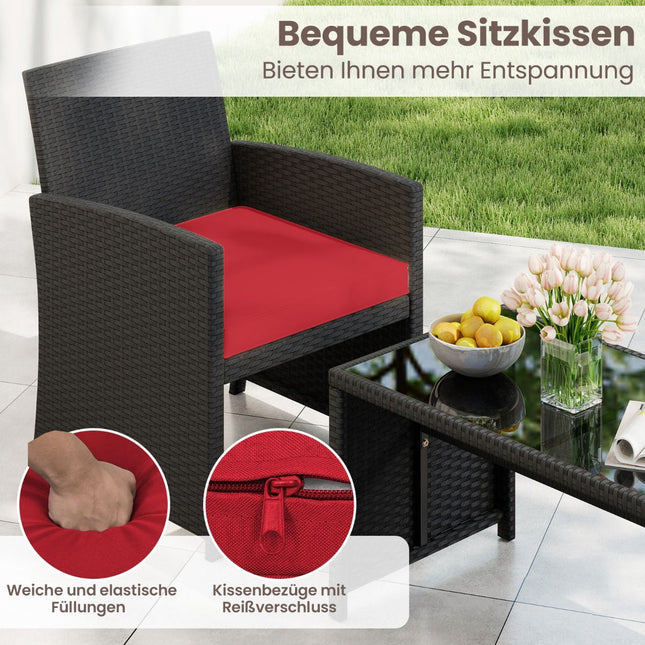 Tuinset van rotan met kussens - Rood