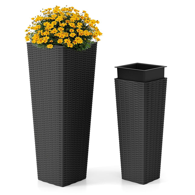Ratanové truhlíky, sada 2 ks, 82/60 cm, vnitřní vložky, černá