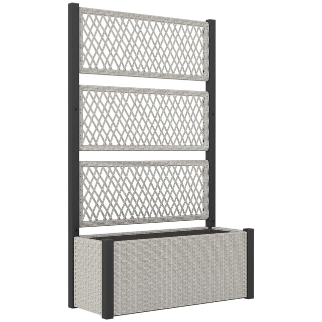 Verhoogde plantenbak van rotan met klimrek, 90x35x148 cm, grijs
