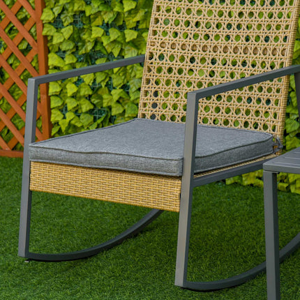 Ratanový bistro set s houpacími židlemi, 2 židle a stůl, polstry