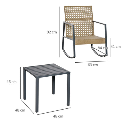 Ratanový bistro set s houpacími židlemi, 2 židle a stůl, polstry