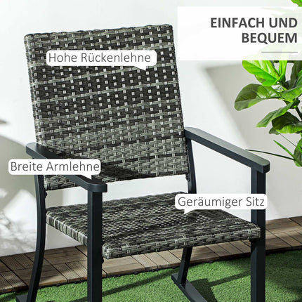 Rattan rocking chair, gray - patio & balcony sun lounger 62x75x95cm