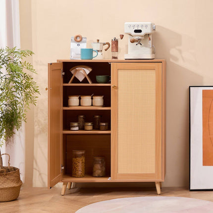 Rattan Shoe Cabinet, 5-Tier, 2 Doors, Adjustable Shelves