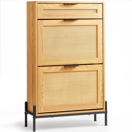 Rattan Shoe Cabinet, Narrow 2 Flip Drawers, Slide Drawer