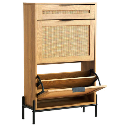Rattan Shoe Cabinet, Narrow 2 Flip Drawers, Slide Drawer