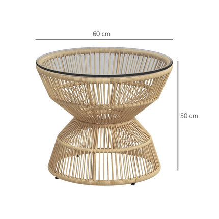 Ratanový odkládací stolek s tvrzeným sklem, Ø60 cm