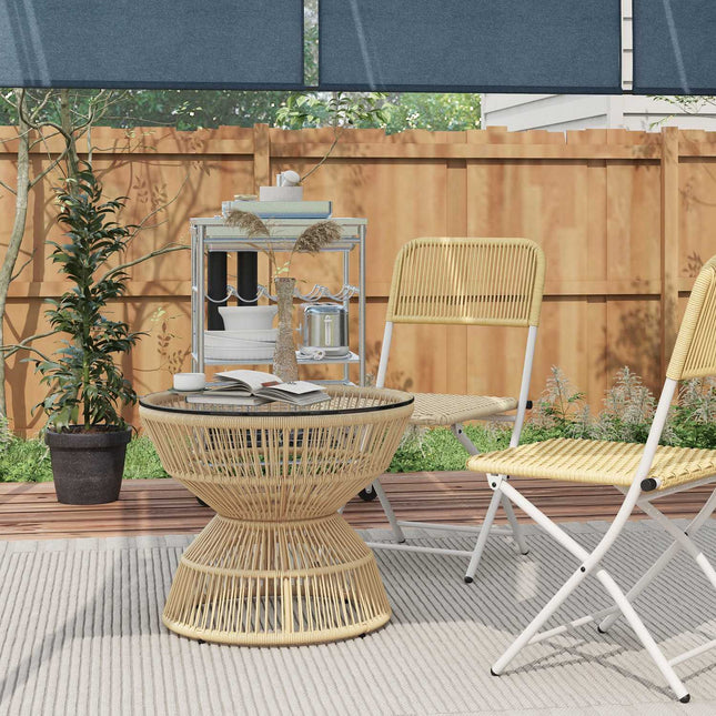 Rattan-Beistelltisch mit gehärtetem Glas, Ø60 cm