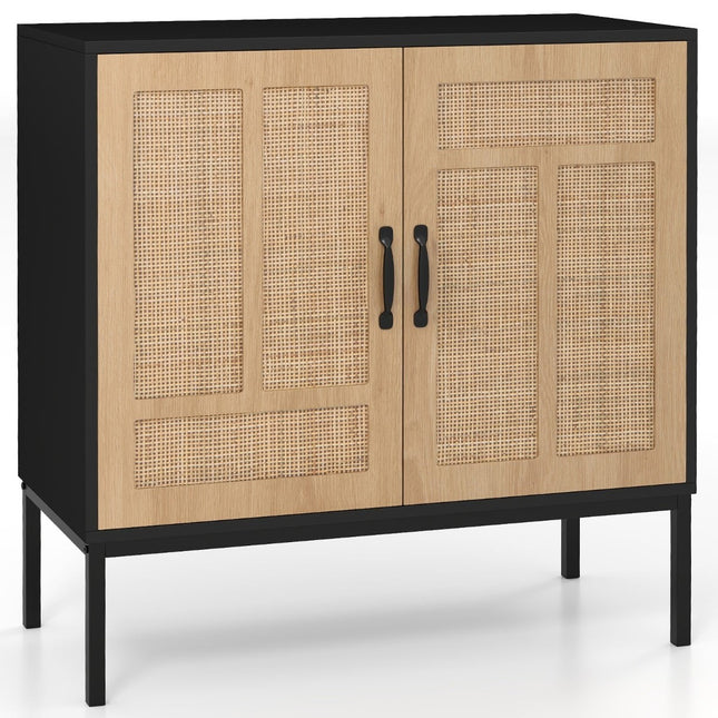 Dressoir van rotan, verstelbare plank, 2 deuren, zwart