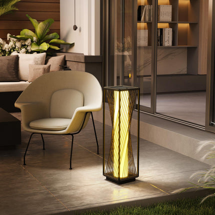 Rattan Solar Floor Lamp, Boho Style with light sensor, waterproof