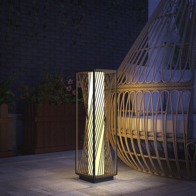 Ratanová solární stojací lampa, boho styl, se světelným senzorem, voděodolná