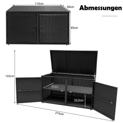 Ratanový úložný box, 335L, dvojitá dvířka a víko, černá