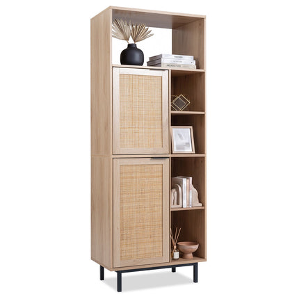 Rattan Storage Cabinet with 2 Doors and 5 Shelves - Natural