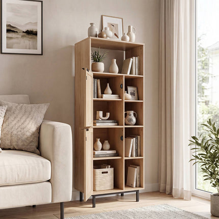 Rattan Storage Cabinet with 2 Doors and 5 Shelves - Natural
