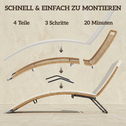 Ratanové lehátko s polštářem, ergonomické do tvaru S, 195 cm