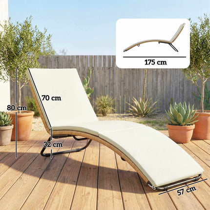 Ratanové lehátko s polštářem, ergonomické do tvaru S, 195 cm