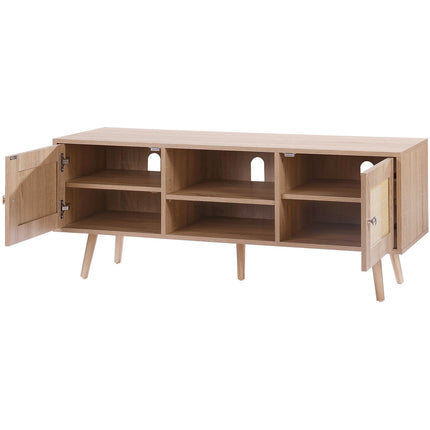 Rattan TV Stand for 55-Inch TV, Oak, Adjustable Shelf