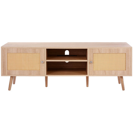 Rattan TV Stand for 65-Inch TV, Oak with Power Outlet