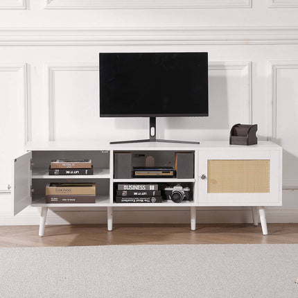 Rattan TV Stand for 65 Inch TV, Power Strip with USB