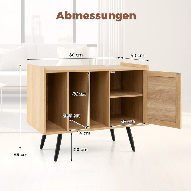 Ratanový stojan na gramofon s nabíjecí stanicí, pojme 220 vinylů